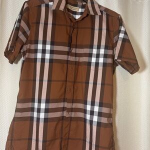 Burberry Brown and White Plaid Casual Shirt